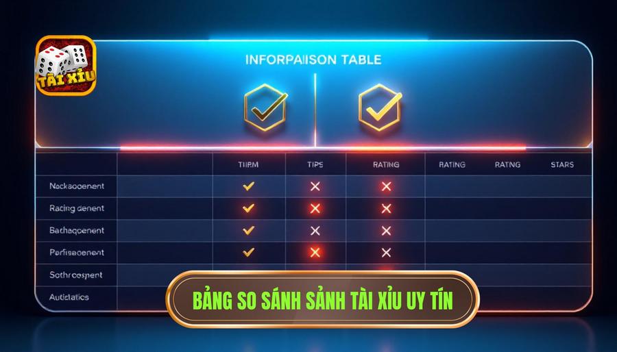 Bảng so sánh các tiêu chí chọn sảnh tài xỉu uy tín